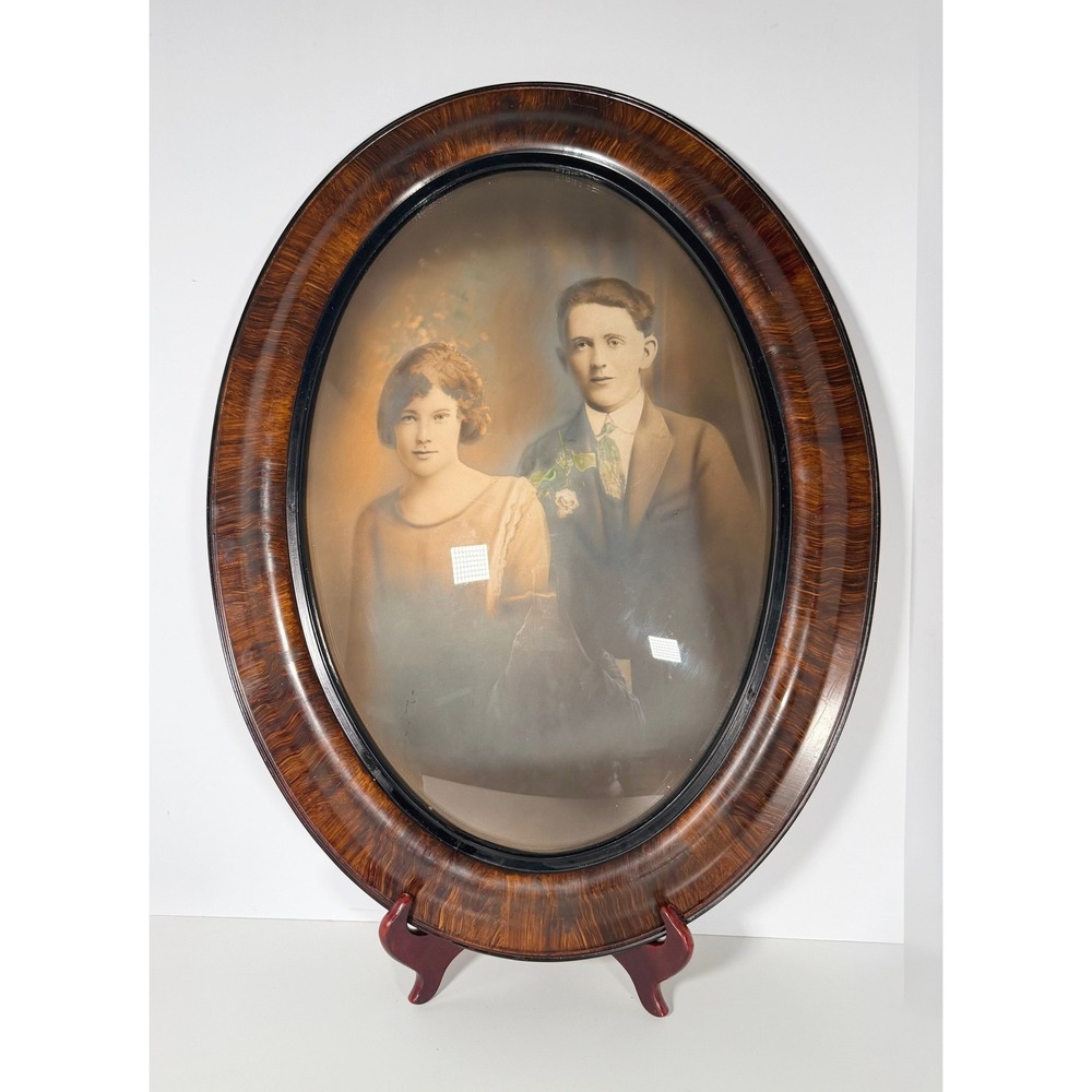 Antique Oval Portrait Photo Frame Wood Finish Vintage‎ Couple Photograph